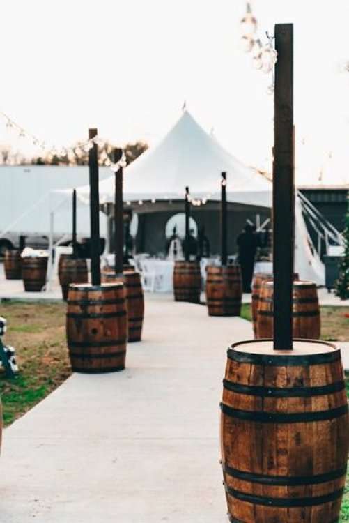 Rustic Whiskey Barrel & Wooden Post